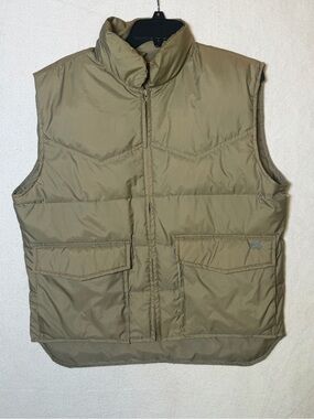 Vintage 70s Ski Daddle Pack-In Down Puffer Vest Tan Olive Western Yoke Large